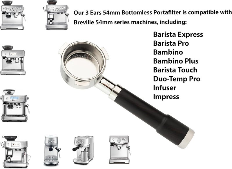 LLQ 54mm Spouted Portafilter Compatible with Breville Barista Express, Barista Pro, Bambino, and More – 18-20g basket included (Aluminum Flat, Double Spouts) - Image 2